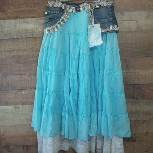 layer skirt with jean teal and white NWT 13/14